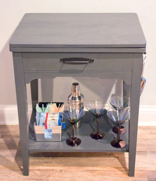 Turn a vintage sewing table into a bar cart