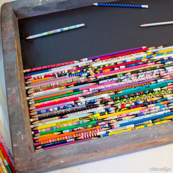 Upcycled artwork to display a pencil collection