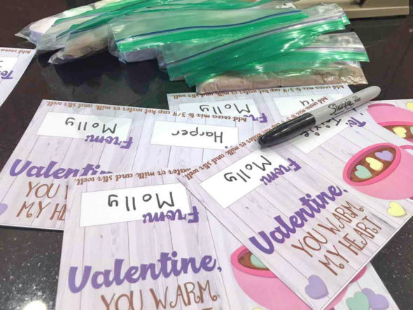 Valentine's Day hot cocoa favors with bag tags