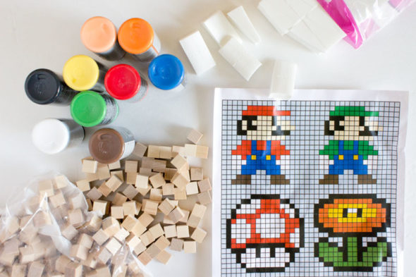 8-bit super mario brothers pixel art pattern