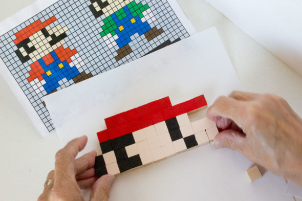 8-bit super mario brothers pixel art pattern