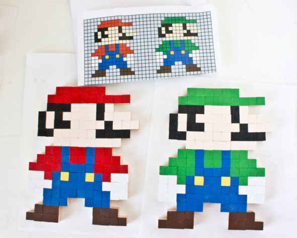 8-bit super mario brothers pixel art pattern