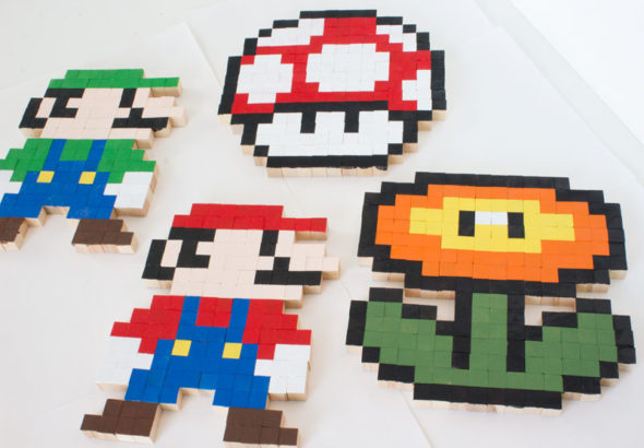 8-bit super mario brothers pixel art pattern