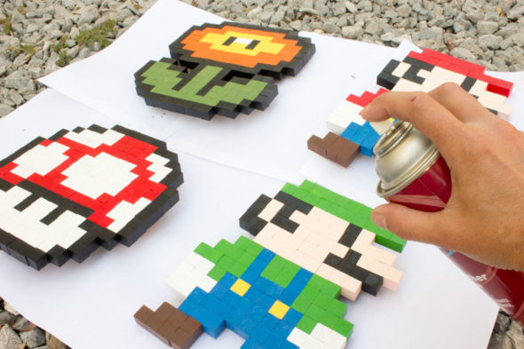 8-bit super mario brothers pixel art pattern