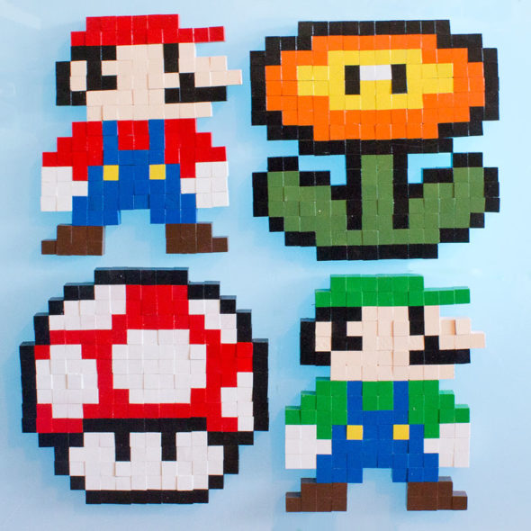 8-bit super mario brothers pixel art pattern