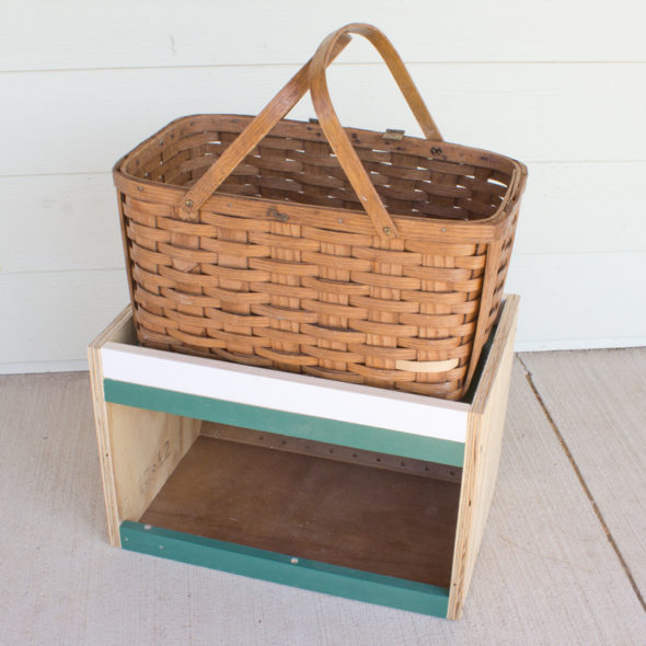 upcycled entryway organization center with basket