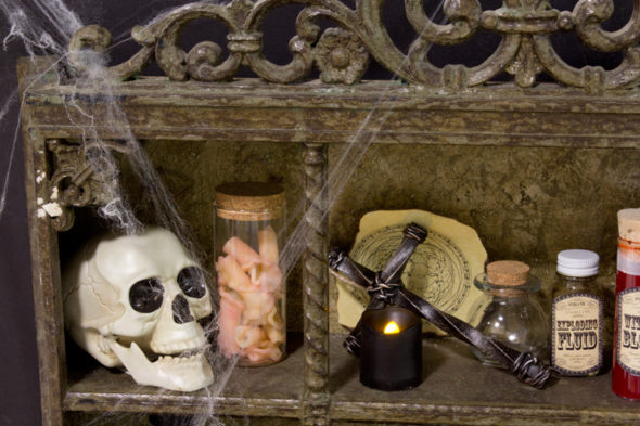 Creepy curiosities cabinet for Halloween