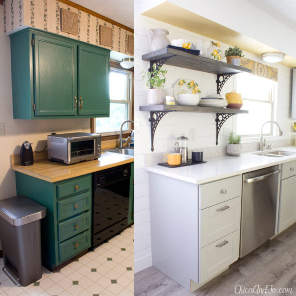DIY farmhouse kitchen renovation before and after