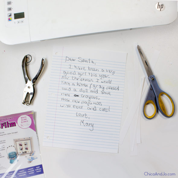 Child's letter to Santa ornament from Shrinky Dinks