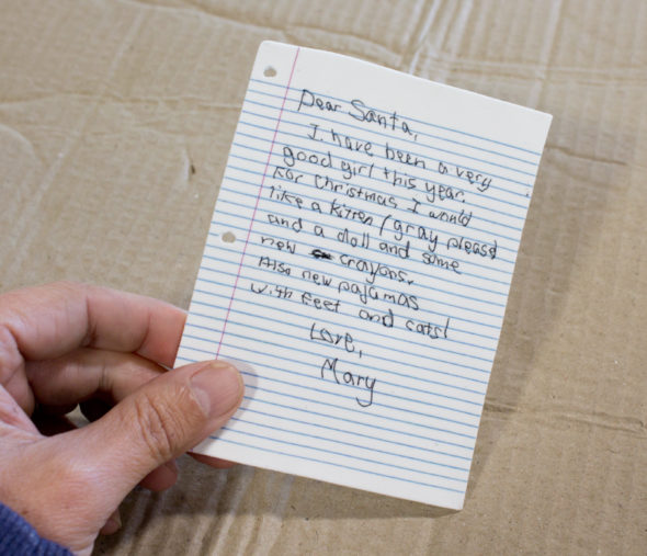 Child's letter to Santa ornament from Shrinky Dinks