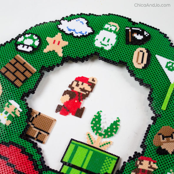 8-Bit Super Mario pixel art Christmas wreath