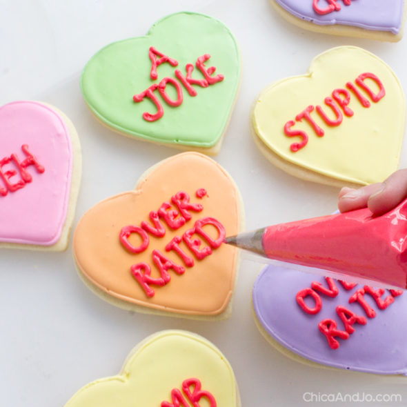 Anti-Valentine conversation heart cookies