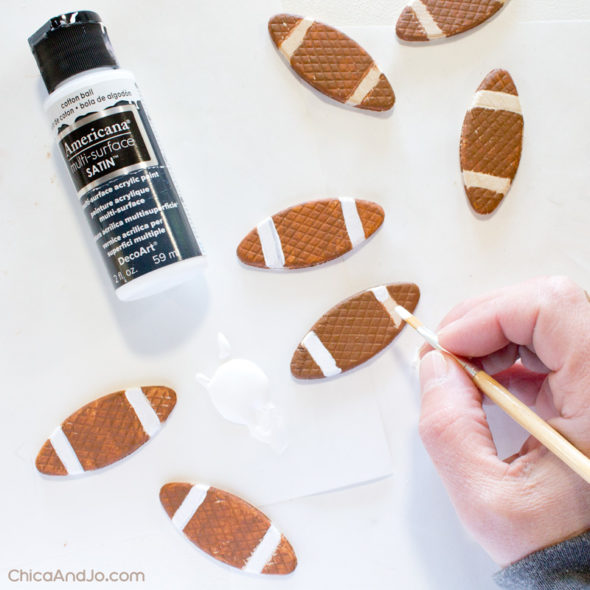 Mini football garland made from wood biscuits