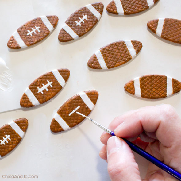 Mini football garland made from wood biscuits