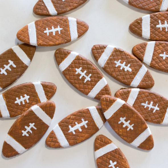 Mini football garland made from wood biscuits
