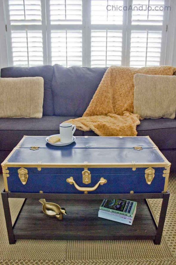 vintage trunk turned coffee table