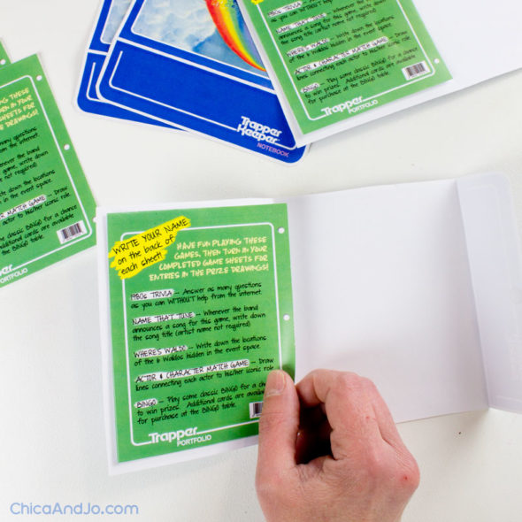 free printable 80s party games with retro Trapper Keeper folder