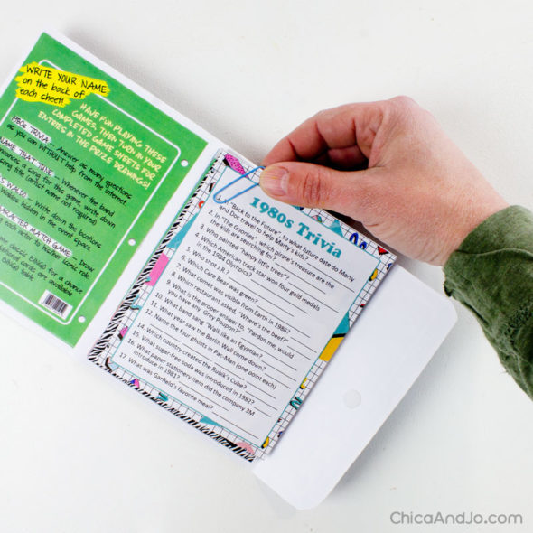 free printable 80s party games with retro Trapper Keeper folder