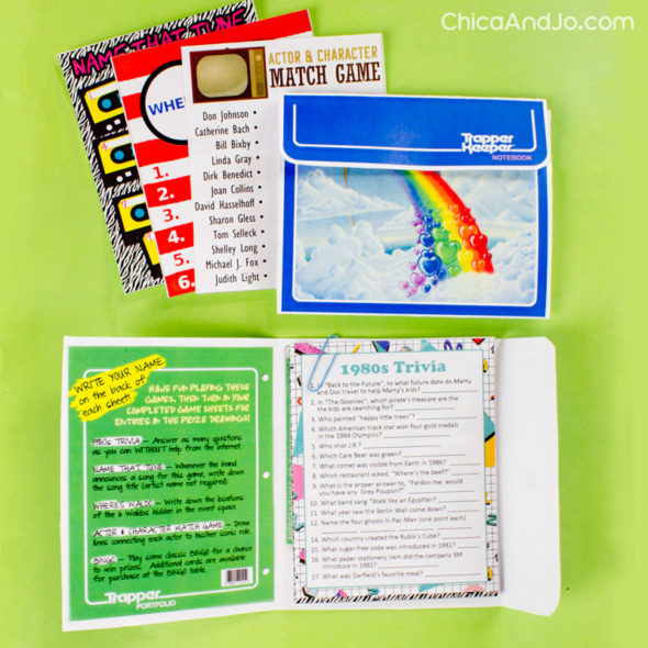 free printable 80s party games with retro Trapper Keeper folder