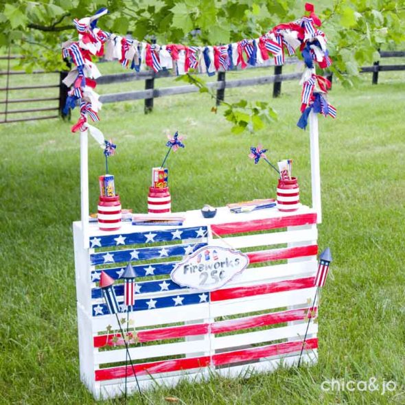 Kid fireworks roadside stand from crates