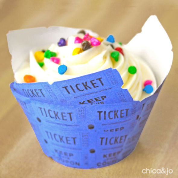 Carnival cupcakes with ride ticket cupcake wrappers