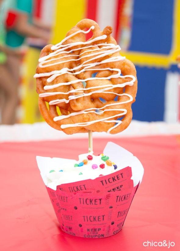 Carnival cupcakes with ride ticket cupcake wrappers