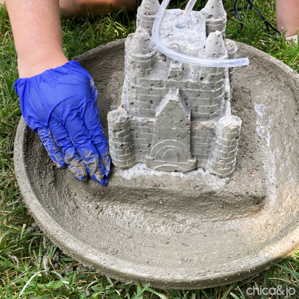 Cast concrete sandcastle fountain bird bath