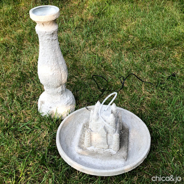 Cast concrete sandcastle fountain bird bath