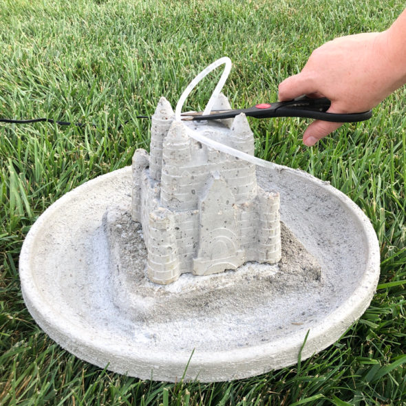 Cast concrete sandcastle fountain bird bath