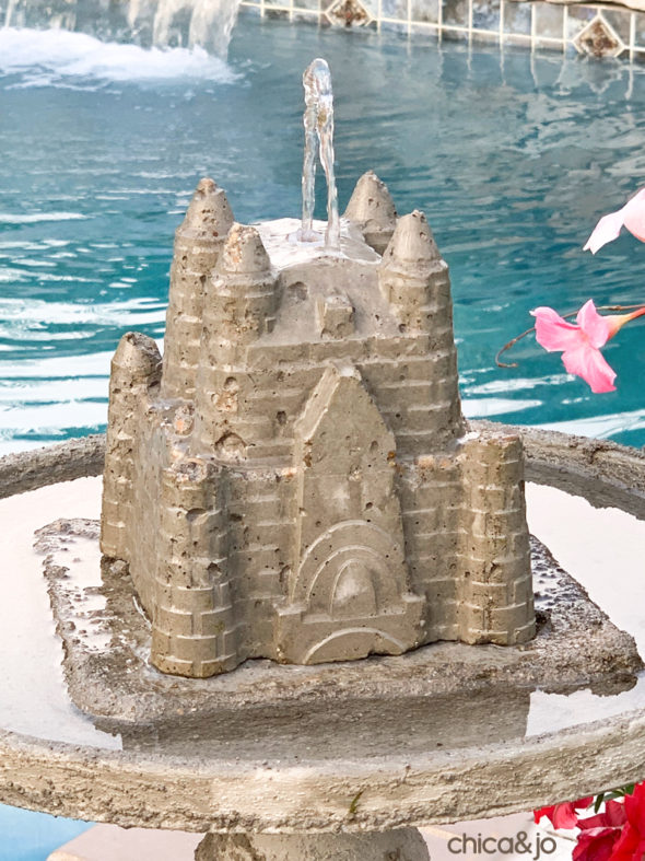 Cast concrete sandcastle fountain bird bath