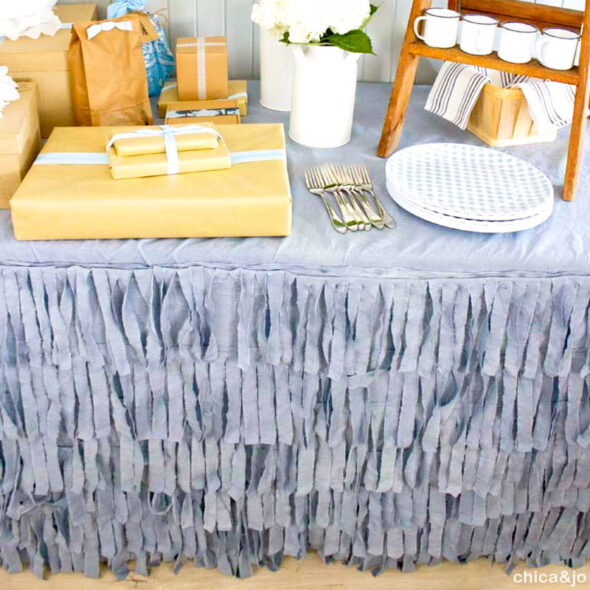 No-sew rustic fringed tablecloth for a party