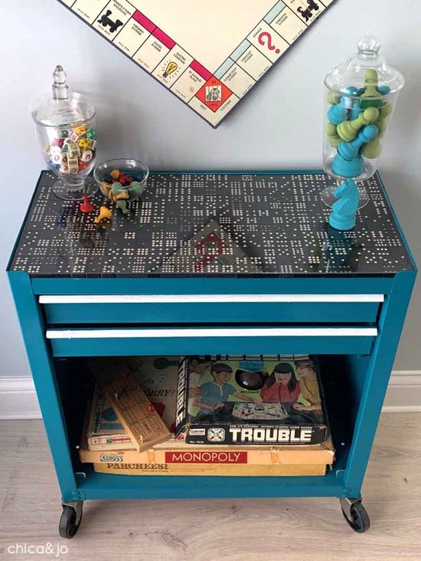 Metal tool chest turned into a game cabinet