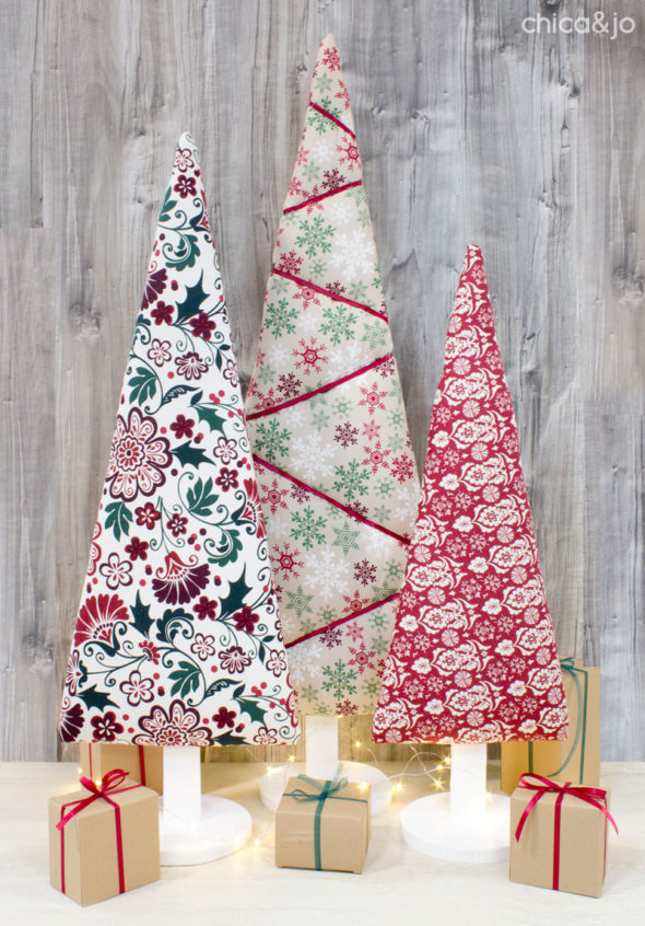 Upholstered fabric Christmas trees with tufting