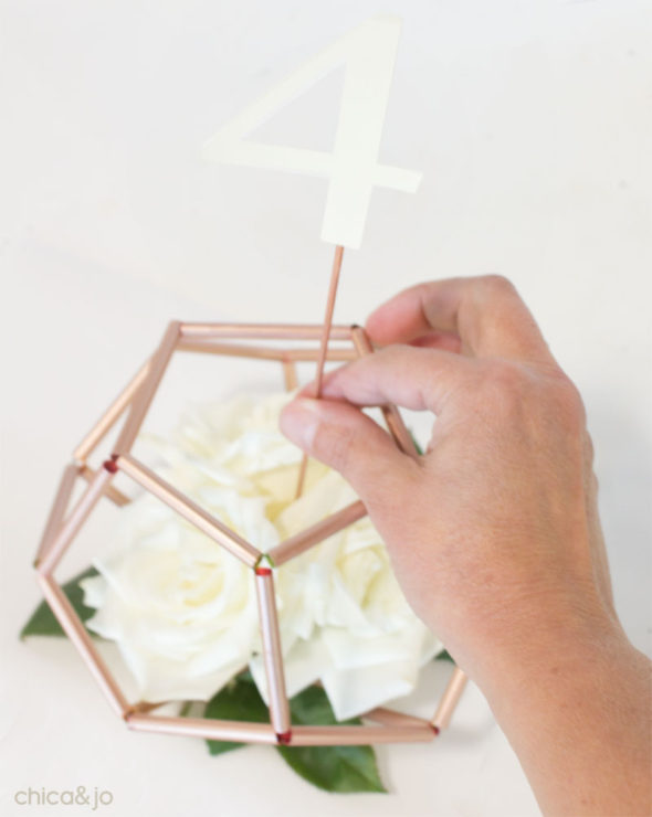DIY Himmeli wedding table numbers from straws