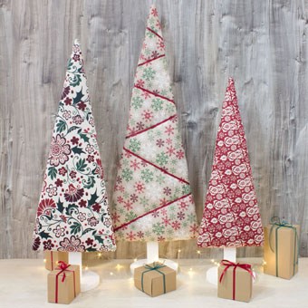 Upholstered Fabric Christmas Trees with Tufting