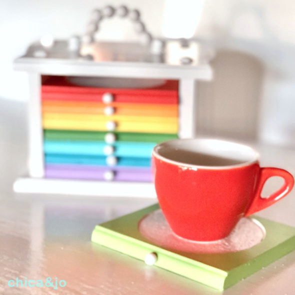 flea market find rainbow drink coasters