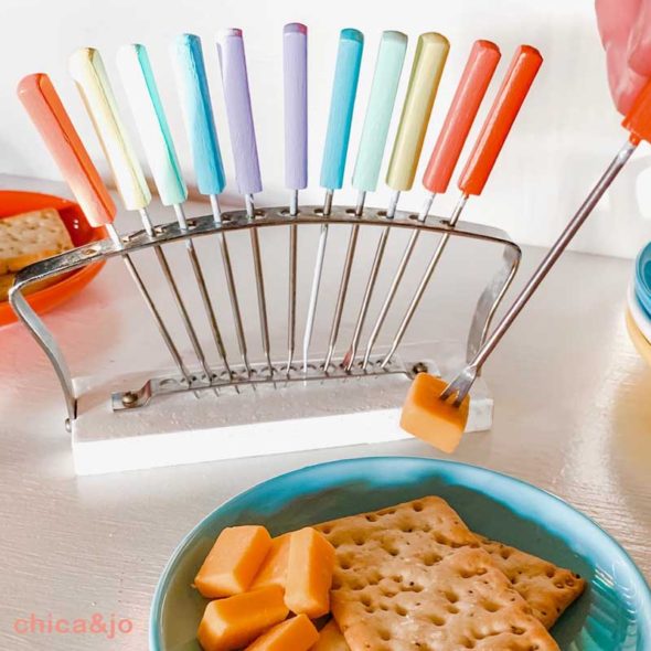 DIY flea market find rainbow appetizer forks