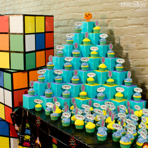 80s party planning ideas qbert cupcake display