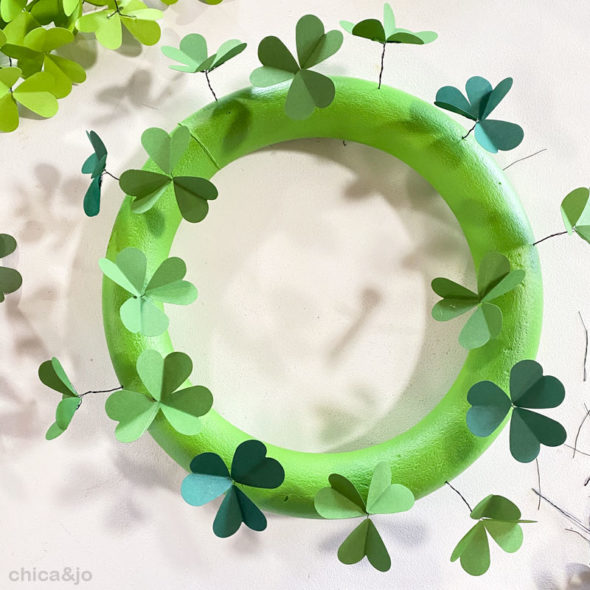 Paper clover wreath for St. Patrick's Day