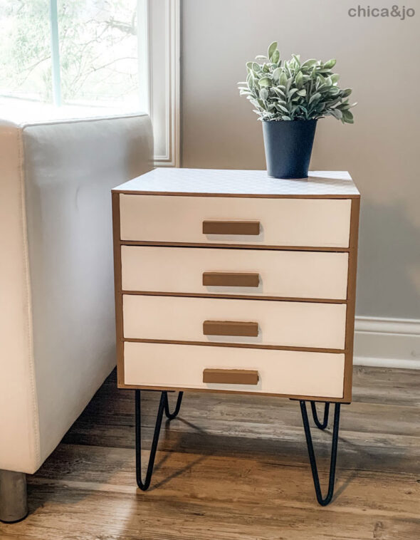 Flea market find end table makeover with Deco Adhesive