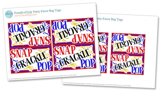 Snap Crackle Pop bag tag topper free download printable