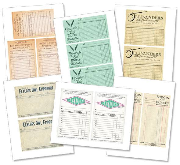 Harry Potter Diagon Alley play receipts printables