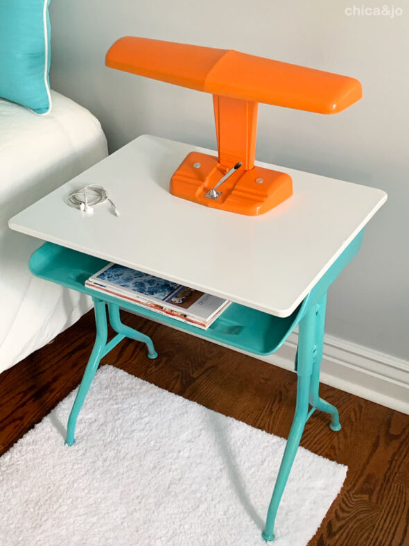 Vintage modern desk and lamp makeover into a nightstand