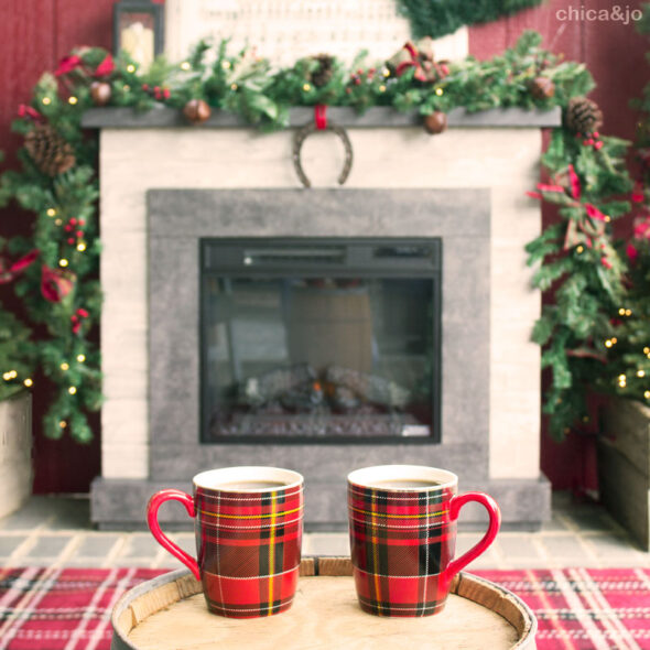 Equestrian themed Christmas decor with outdoor fireplace