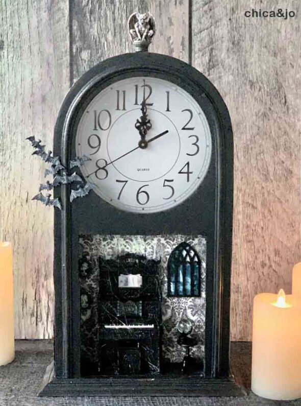 Haunted clock shadowbox for Halloween
