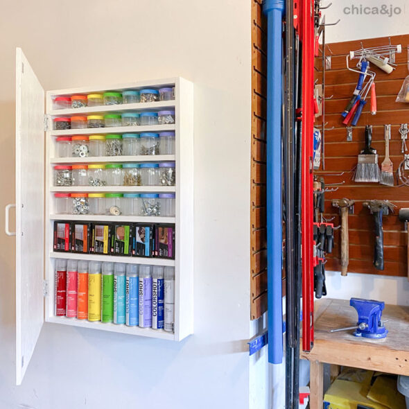 DIY Home Edit rainbow hardware and spray paint organizer cabinet