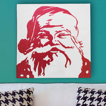 Pottery Barn Santa Christmas Glitter Canvas Knockoff