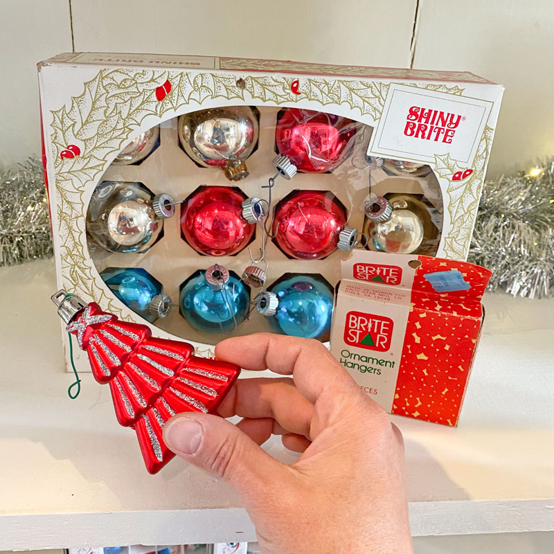 Vintage Retro Christmas Decorations with Shiny Brite Ornaments