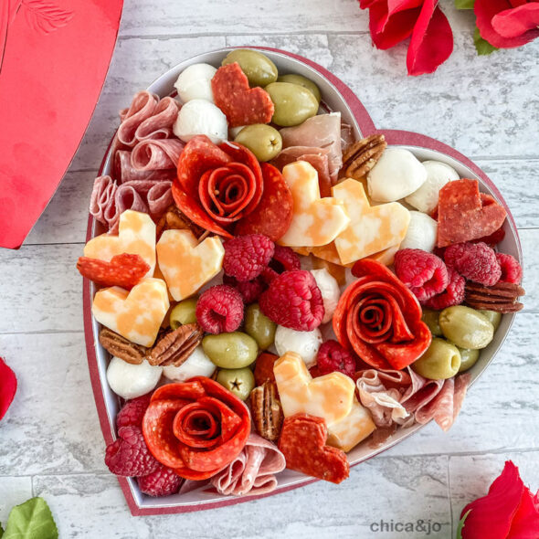 Valentine's Day Charcuterie Board in a Heart-shaped Candy Box Valentine's Day Charcuterie Board in a Heart-shaped Candy Box