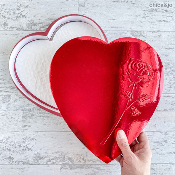 Valentine's Day charcuterie board in a heart-shaped candy box